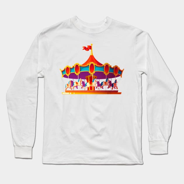 Carousel Merry Go Round Pony Horse Long Sleeve T-Shirt by Happy Art Designs